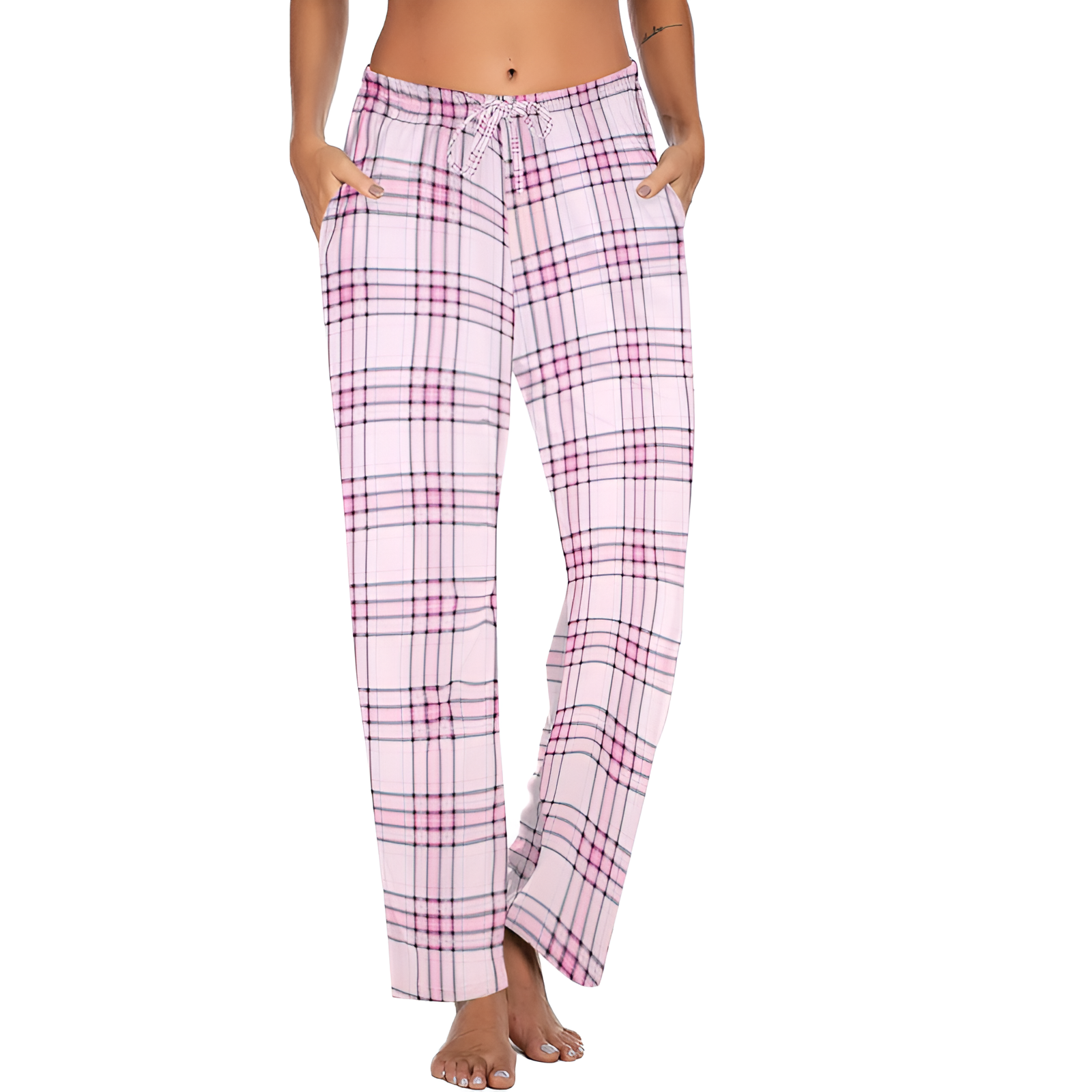 Lightweight Plaid Sleep Lounge Pants With Pockets For Women