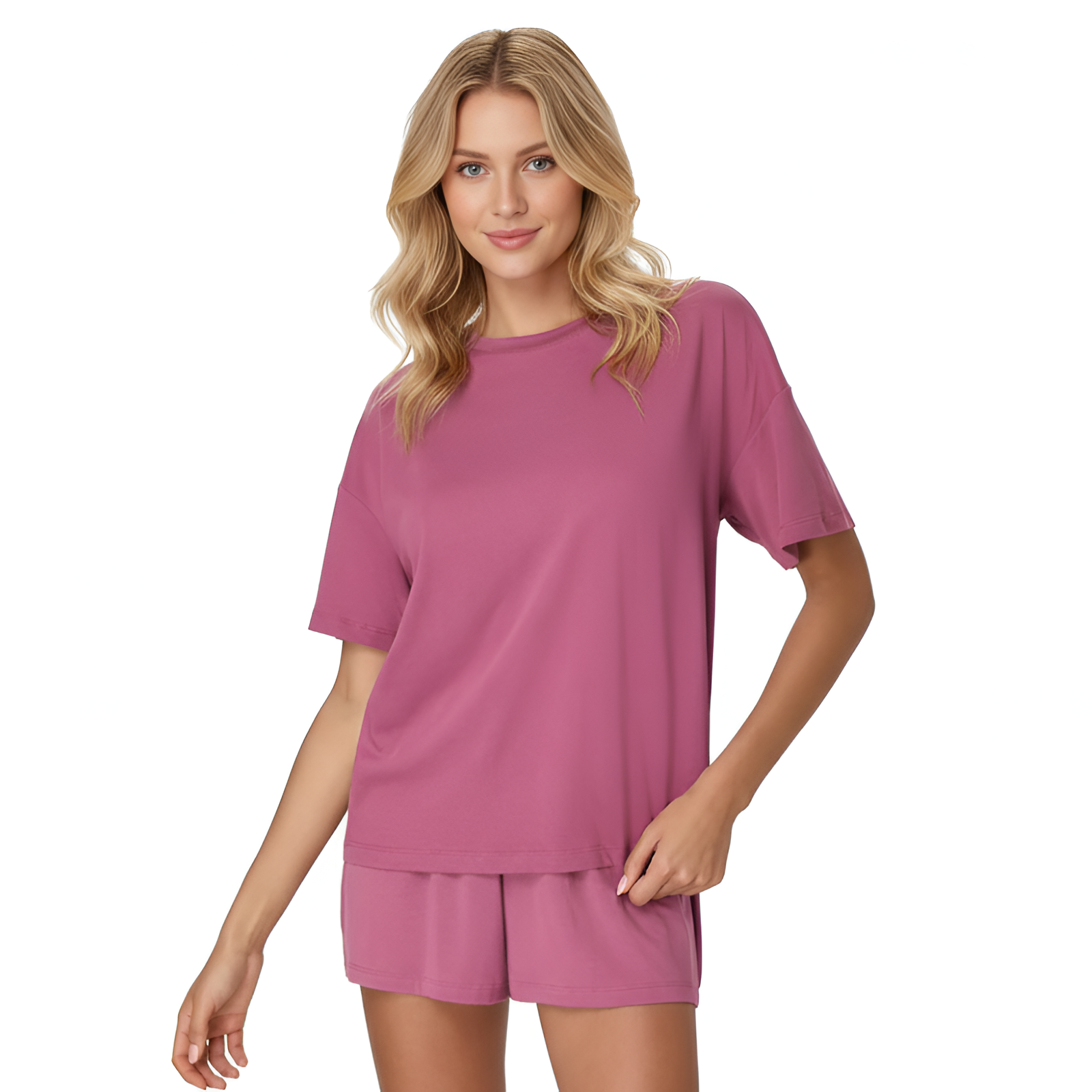 Soft Boxy T Shirt Sleep Shorts Set For Women