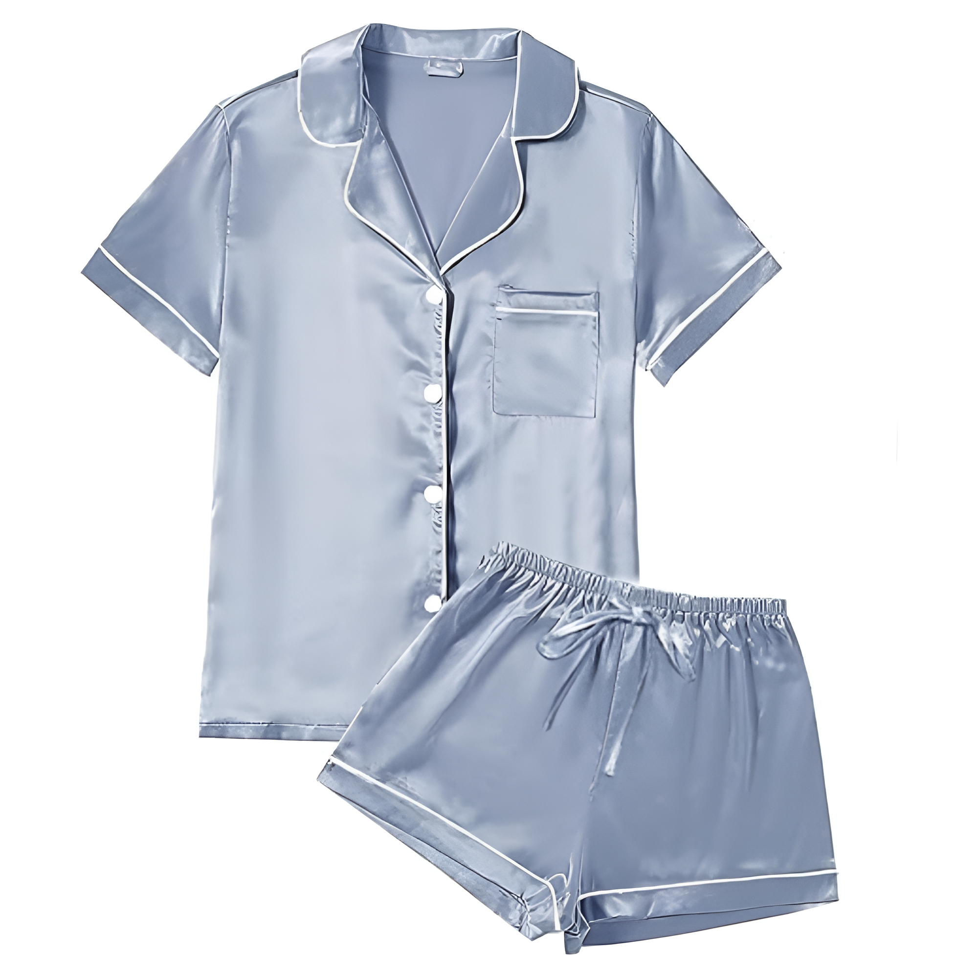 Four Piece Pajama Set With Short Sleeve Shirt And Shorts For Women