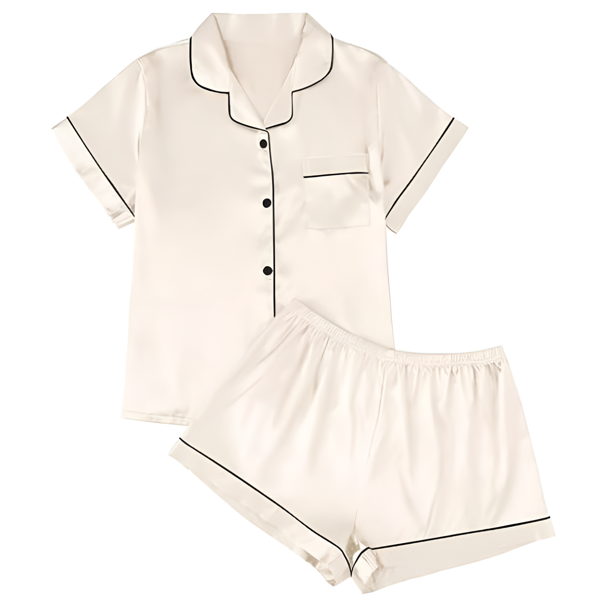 Matching Pajama Set With Button Down Shirt And Lounge Shorts For Women