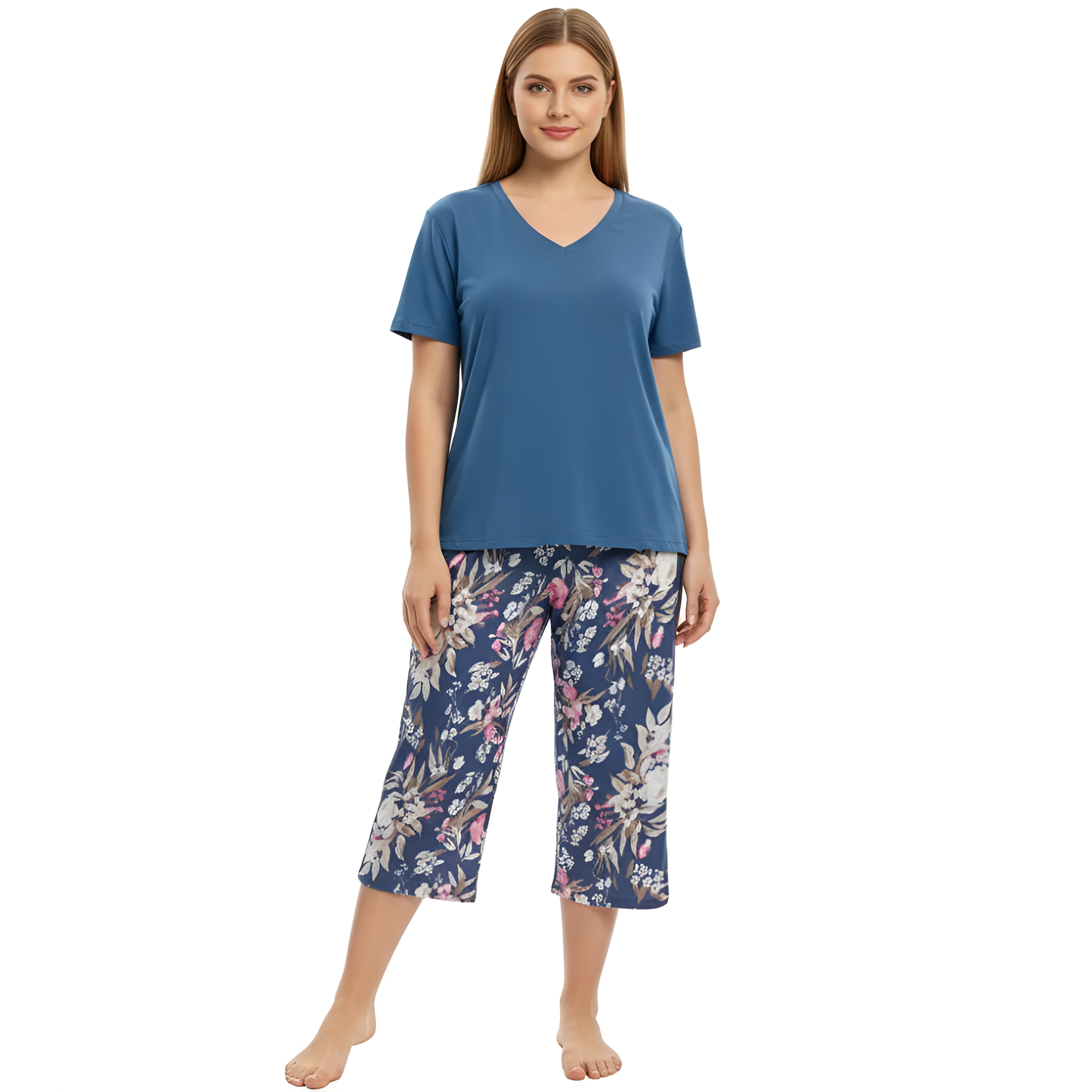 Sleepwear Top And Capri Pajama Pants Set For Women