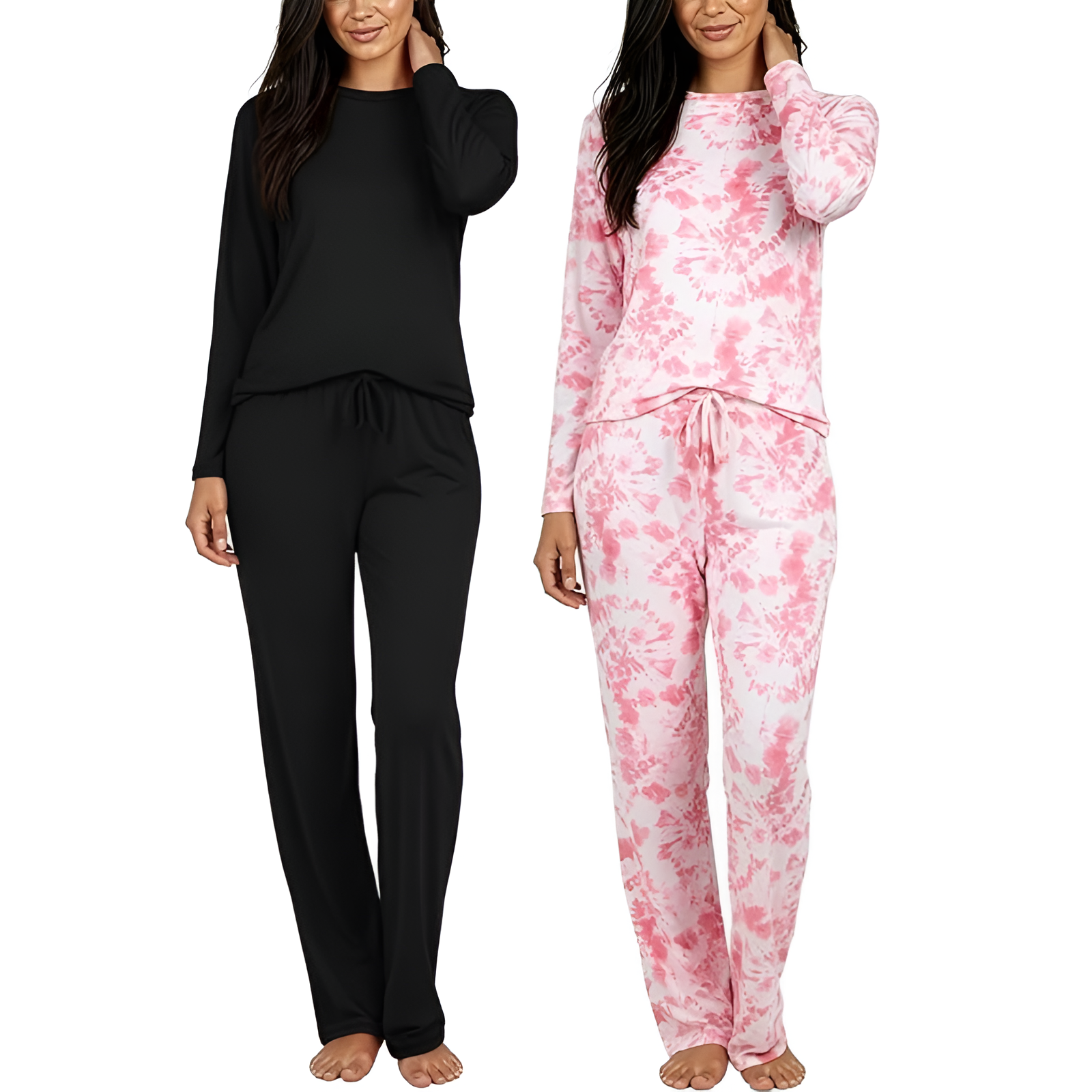 2 Pack Of Long Sleeve Top And Pants Sleepwear Pajama Set For Women