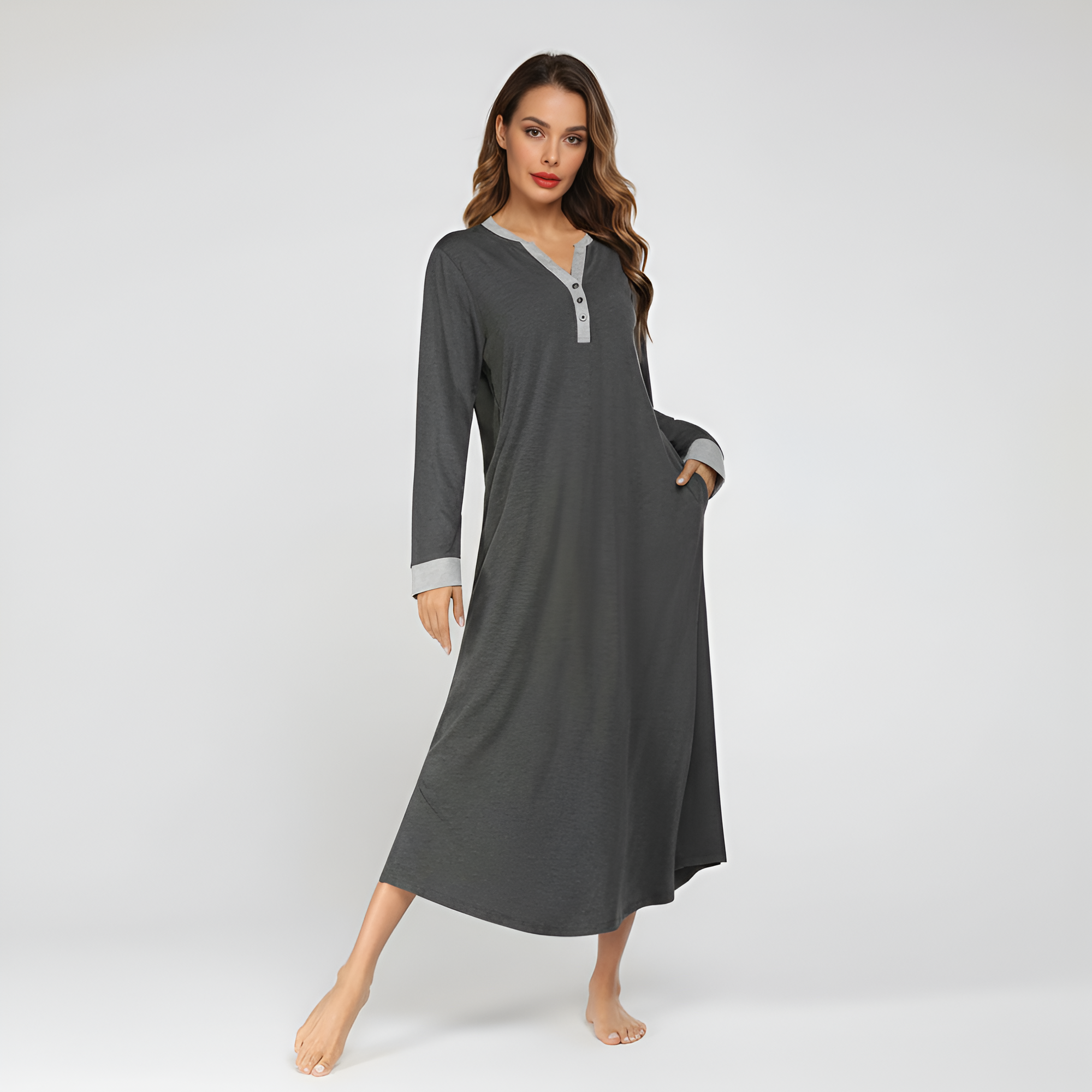 Long Nightgown And Full Length Sleep Shirt With Pockets For Women