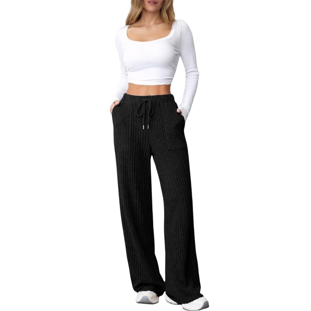 Ribbed Knit Lounge Pants With Pockets