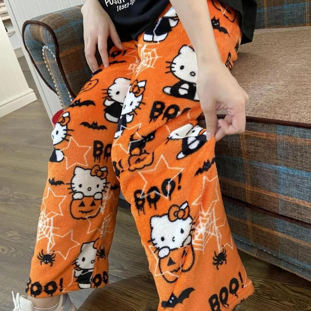 Cartoon Cat Print Pajama Pants