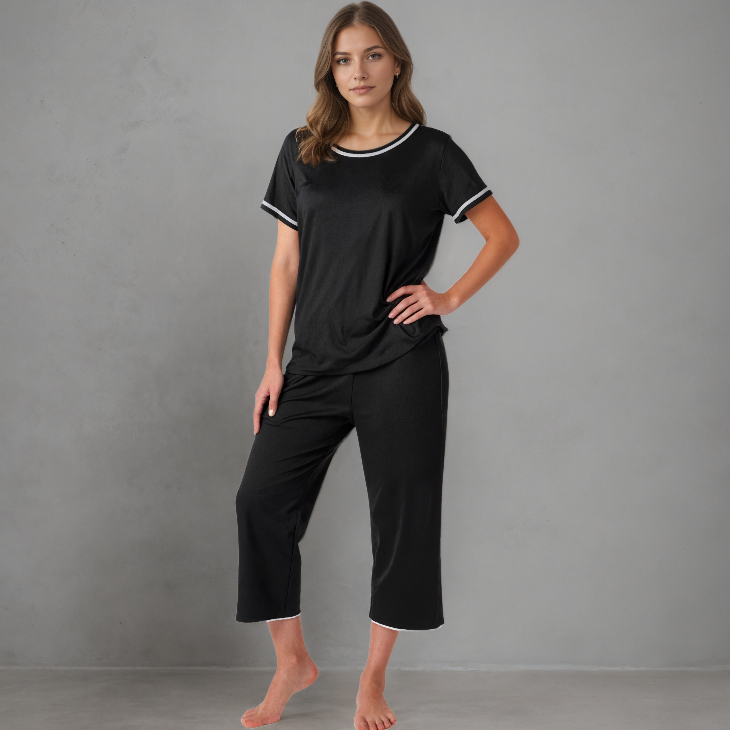 Capri Bottom Pajama Set With Short Sleeve