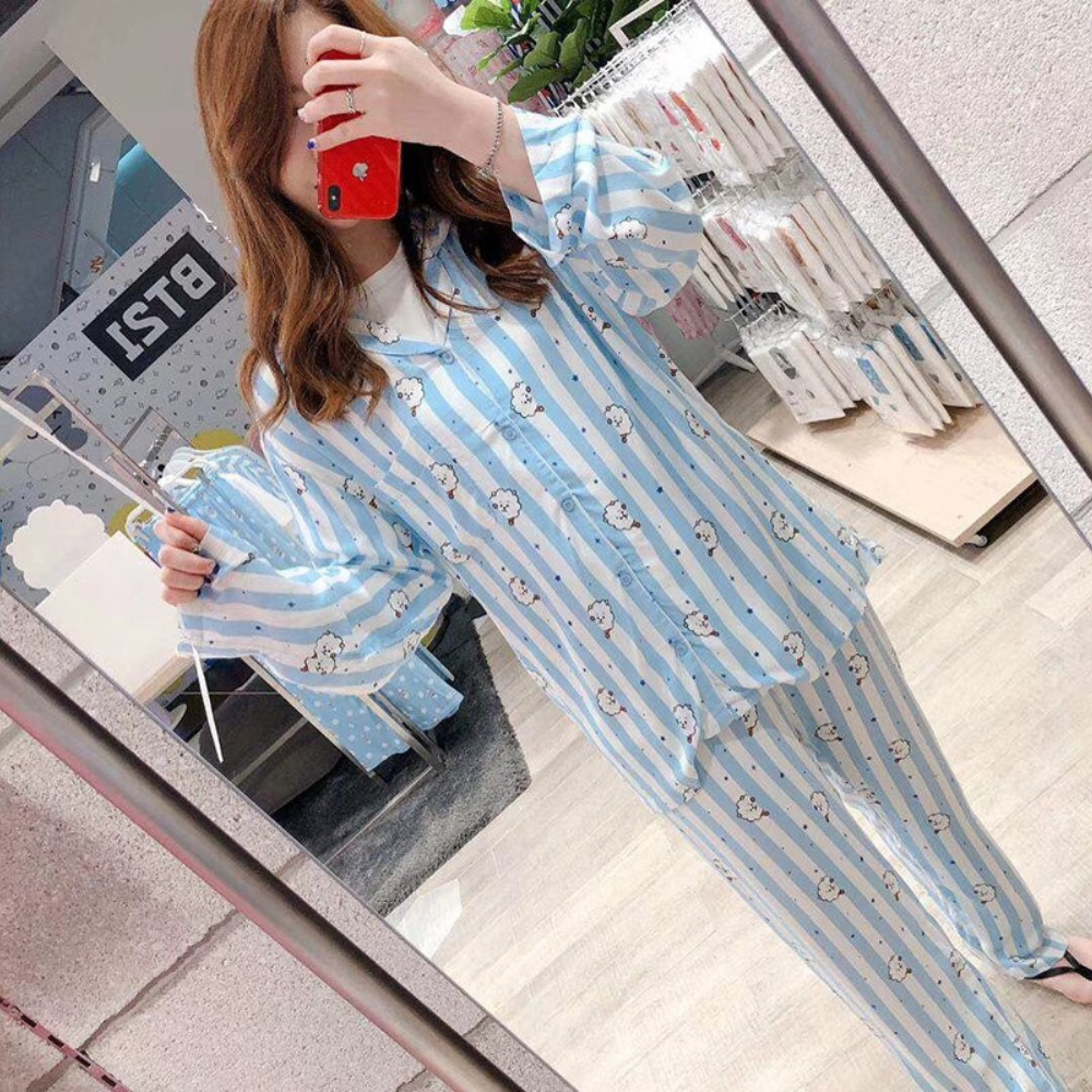 Striped Cartoon Character Pajama Set