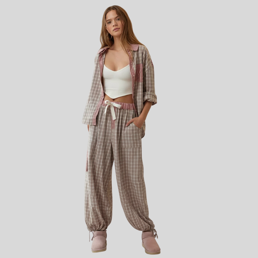 Vintage Plaid And Stripes Pajama Set