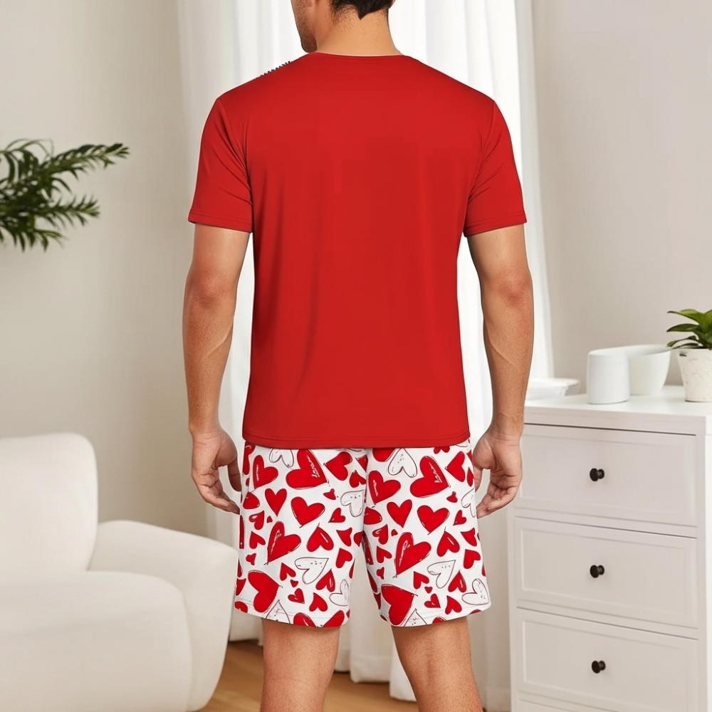 Couple Style Love Letter Print Men's or Women's Short Sleeve Shorts Pajama Set Men's