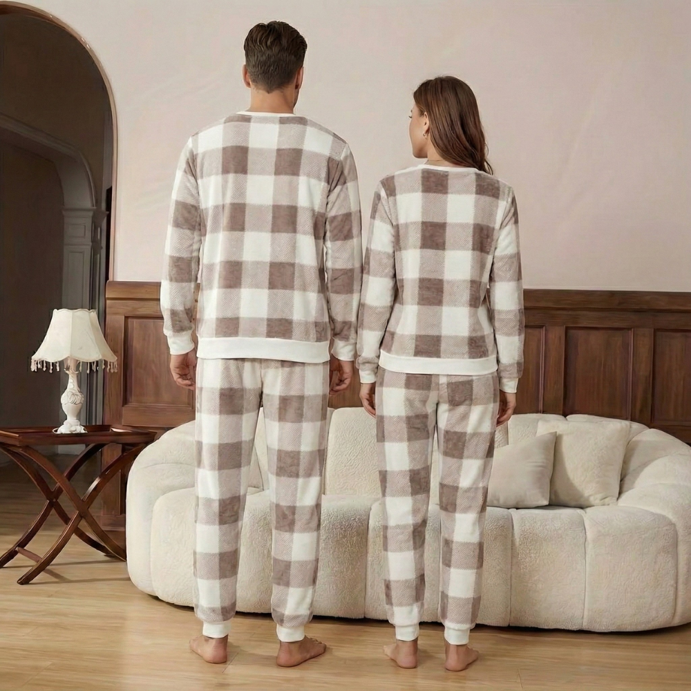 Plaid Plush Long Sleeve Loungewear Pajama Set