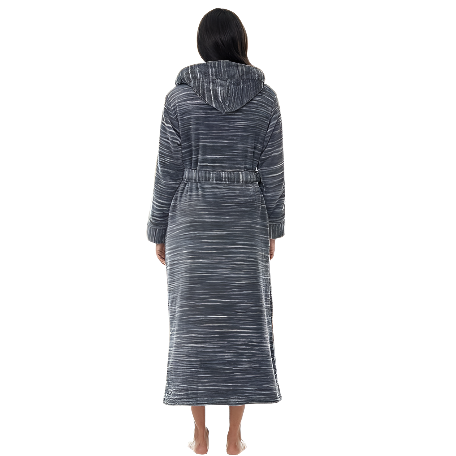 Full Length Hooded Plush Fleece Bathrobe With Belt For Women