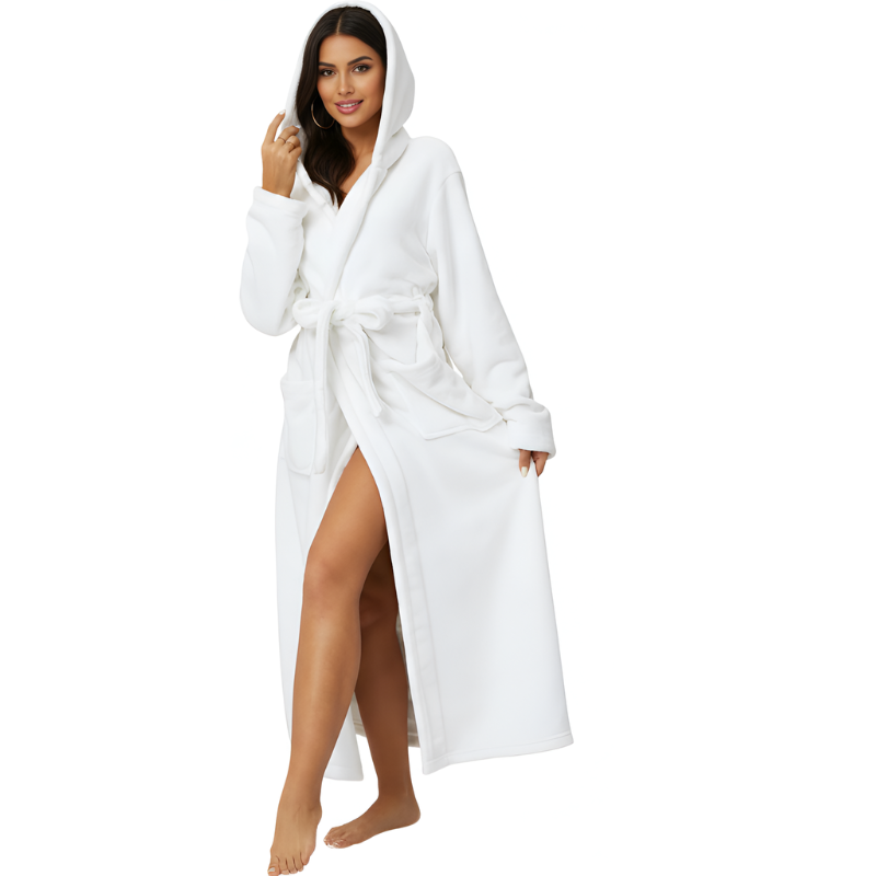Womens Robes Plush Fleece Hooded Bathrobe Thick Nightgown With Pockets Fluffy Sleepwear