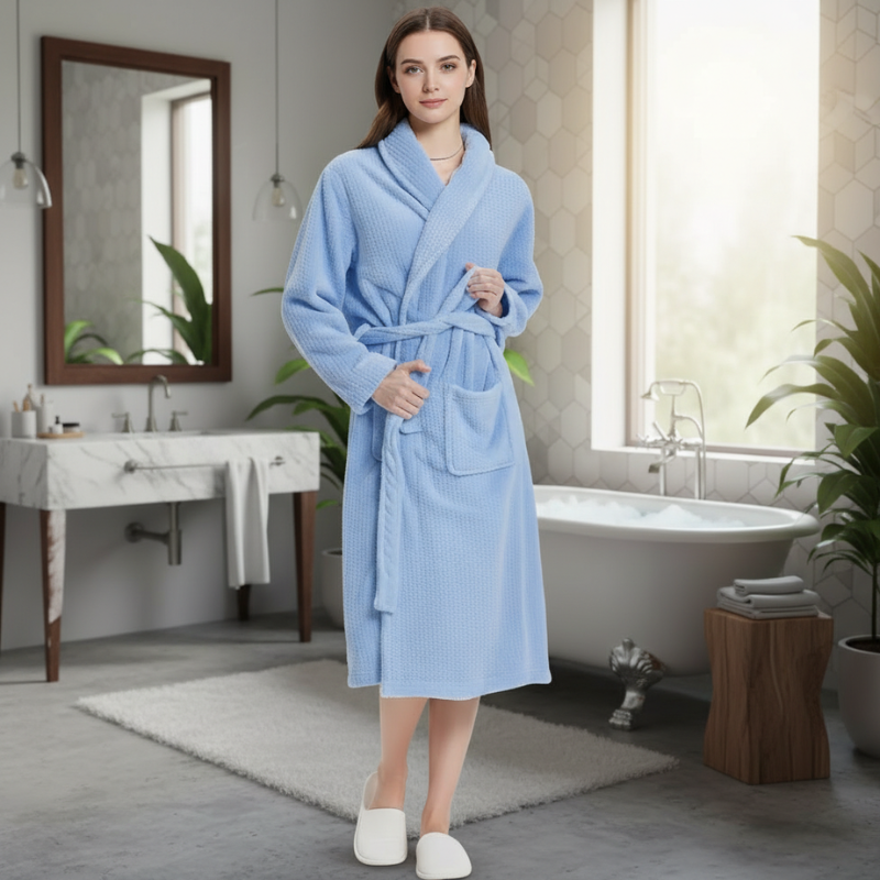 Womens Shawl Collar Bathrobe Soft Long Towel Robes For Women