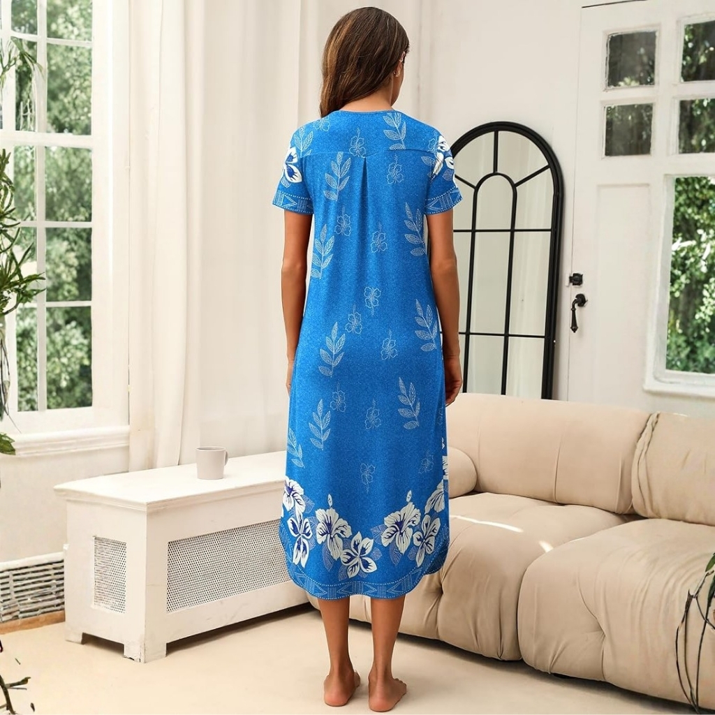 Pleated Long Nightgown Short Sleeve For Women