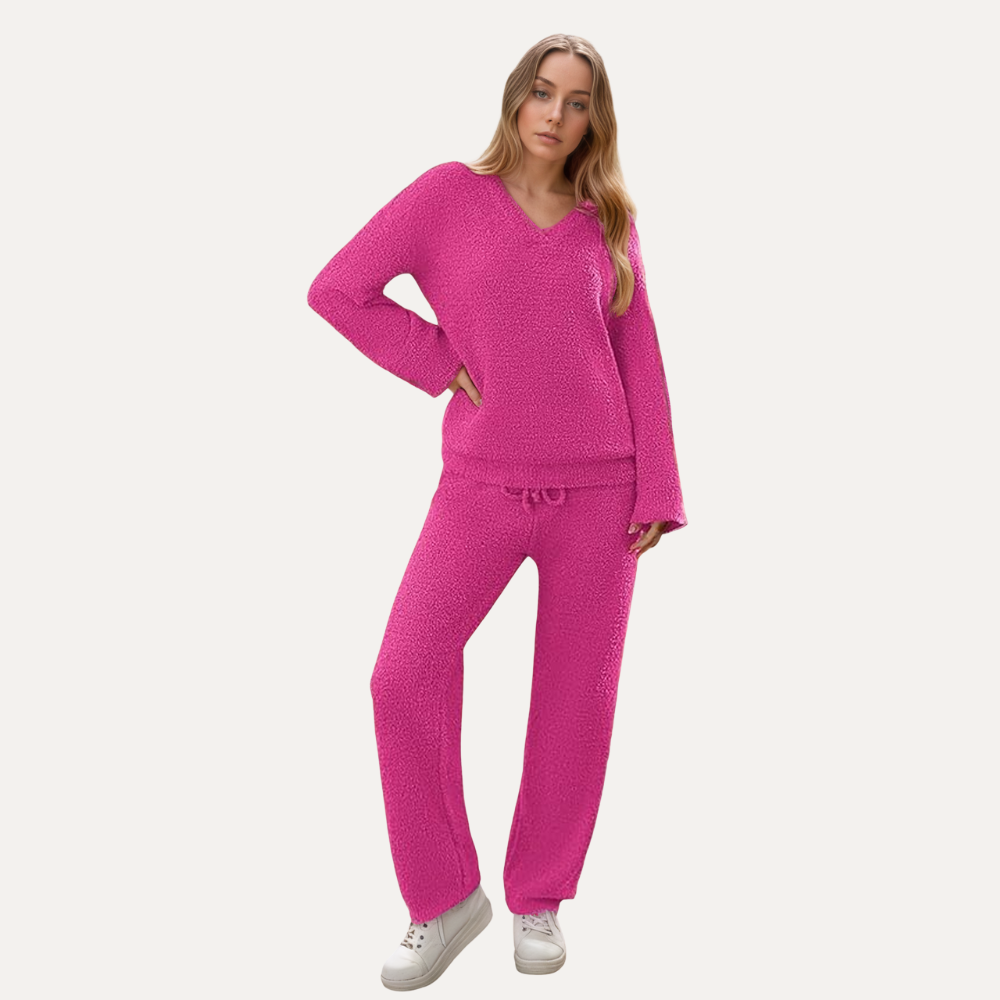 2 Pieces Fuzzy Fleece Pajama Set For Women