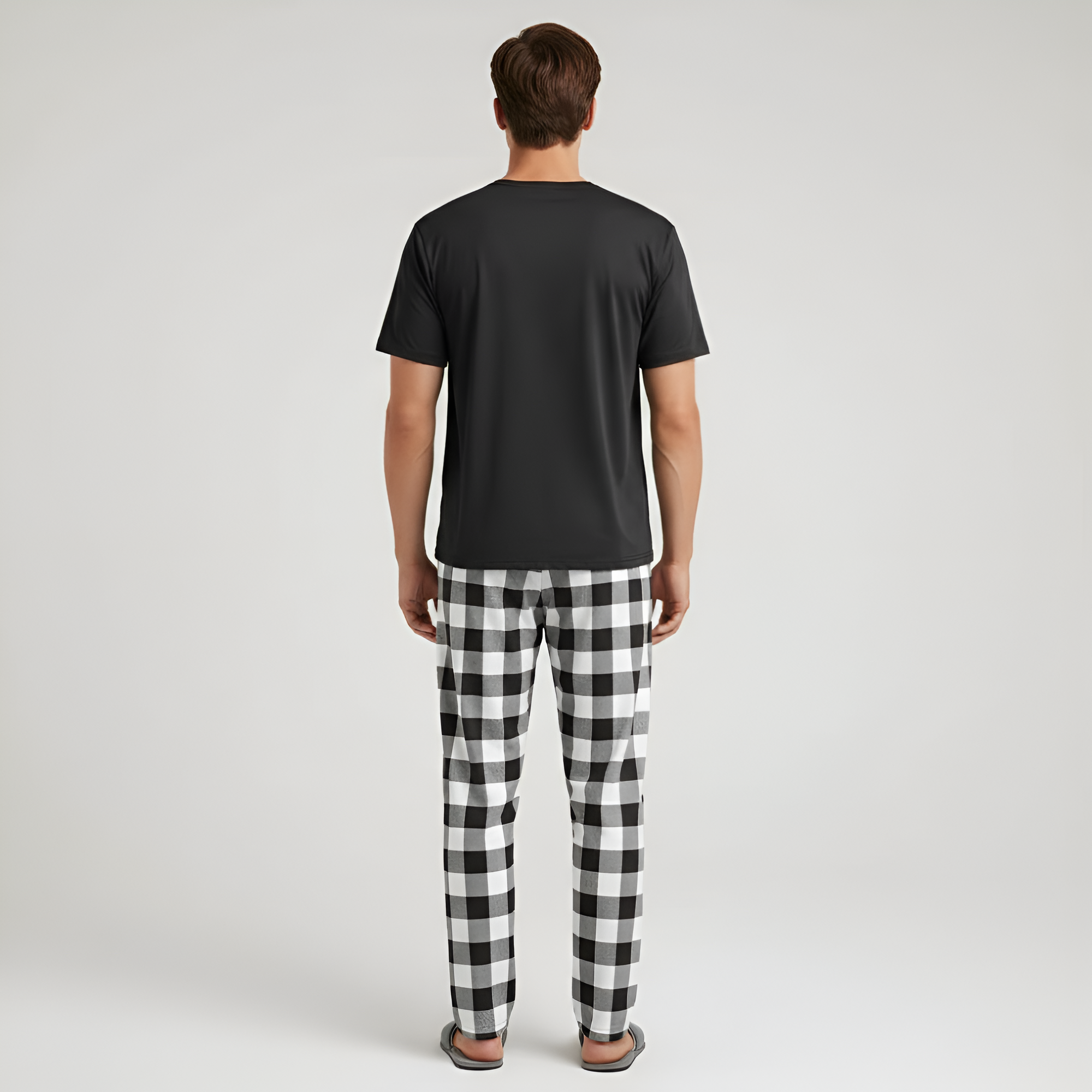 Letter Print Top Plaid Pants Set