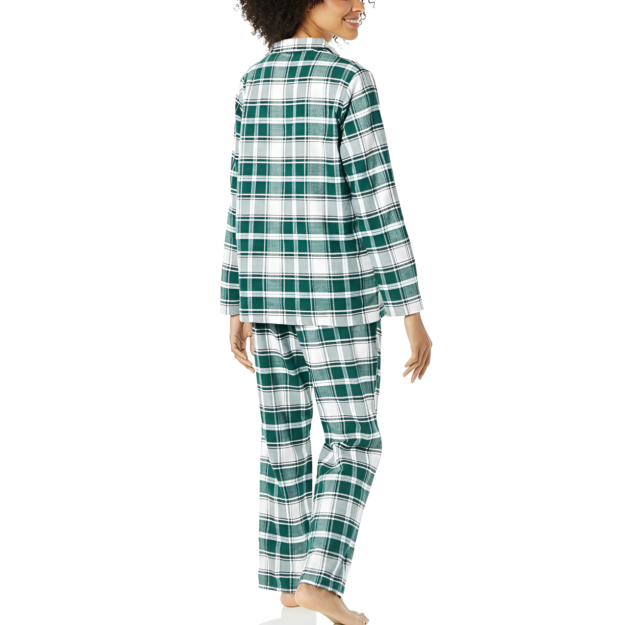 2 Piece Classic Flannel Button Down Pajama Set With Pants