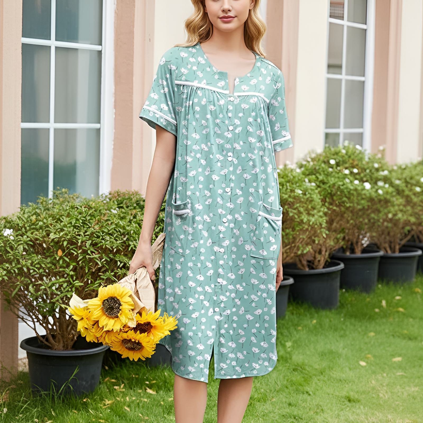 Nightgowns For Women With Buttons And Pockets