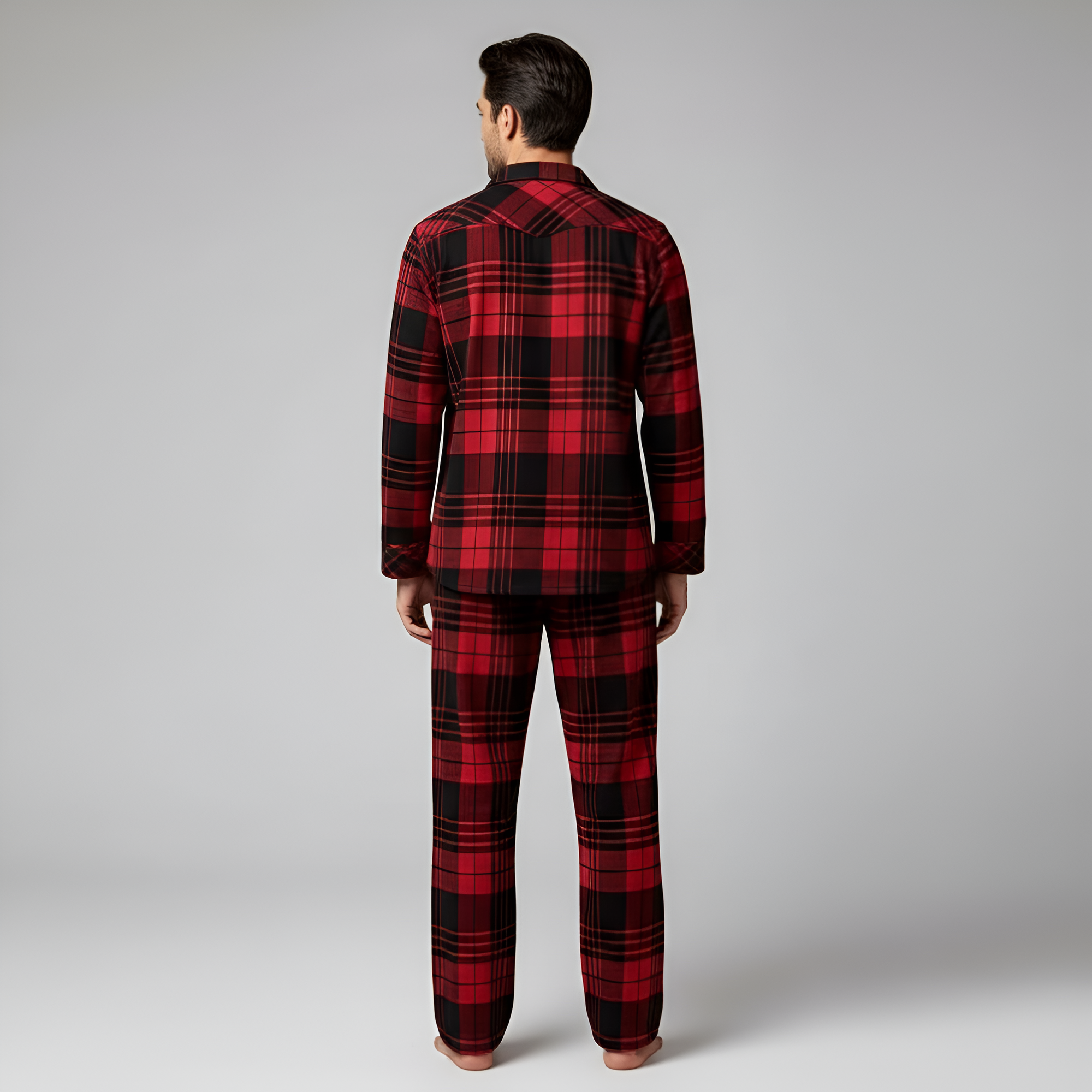 ouple Style Pajamas,Men's Or Women's Sleepwear Homewear,Valentine's Day Plaid Casual Lapel Top and Pants