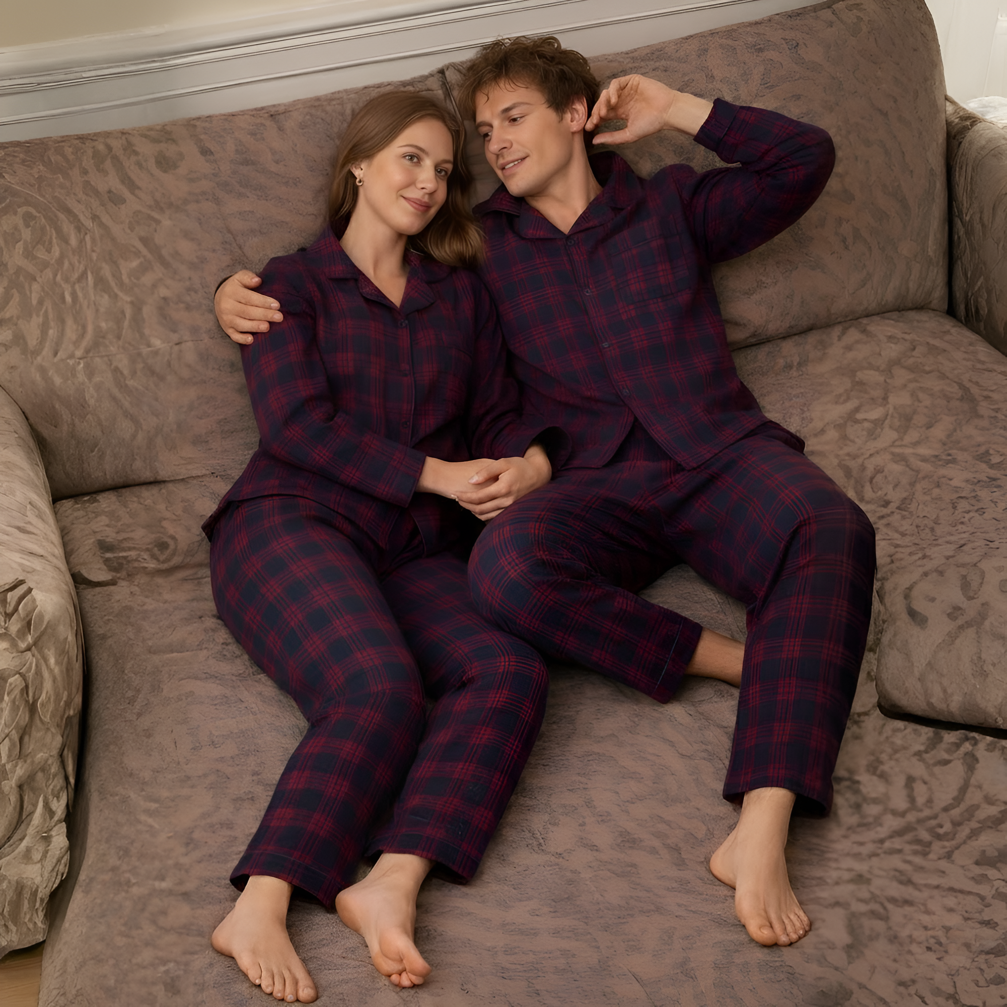 Plaid Button Long Sleeve Pajama Set