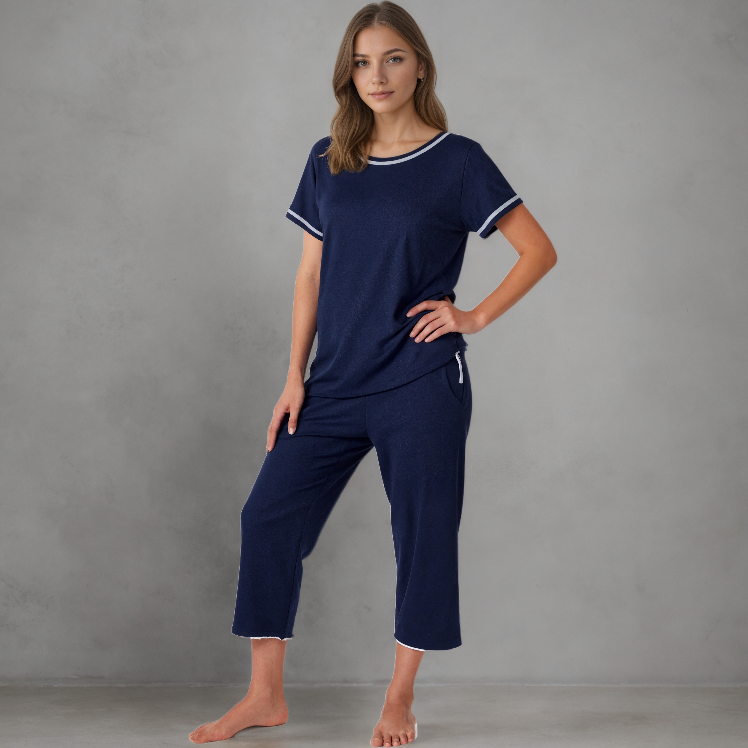 Capri Bottom Pajama Set With Short Sleeve
