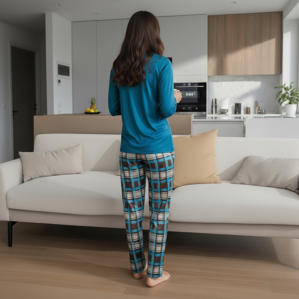 Plaid Pattern Printed Pajamas Set