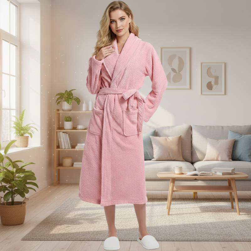 Womens Shawl Collar Bathrobe Soft Long Towel Robes For Women