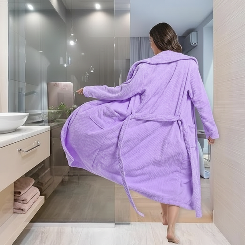 Womens Shawl Collar Bathrobe Soft Long Towel Robes For Women