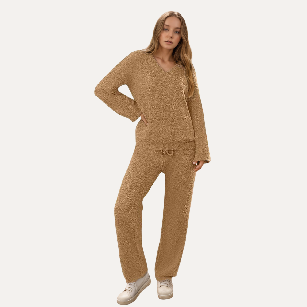 2 Pieces Fuzzy Fleece Pajama Set For Women