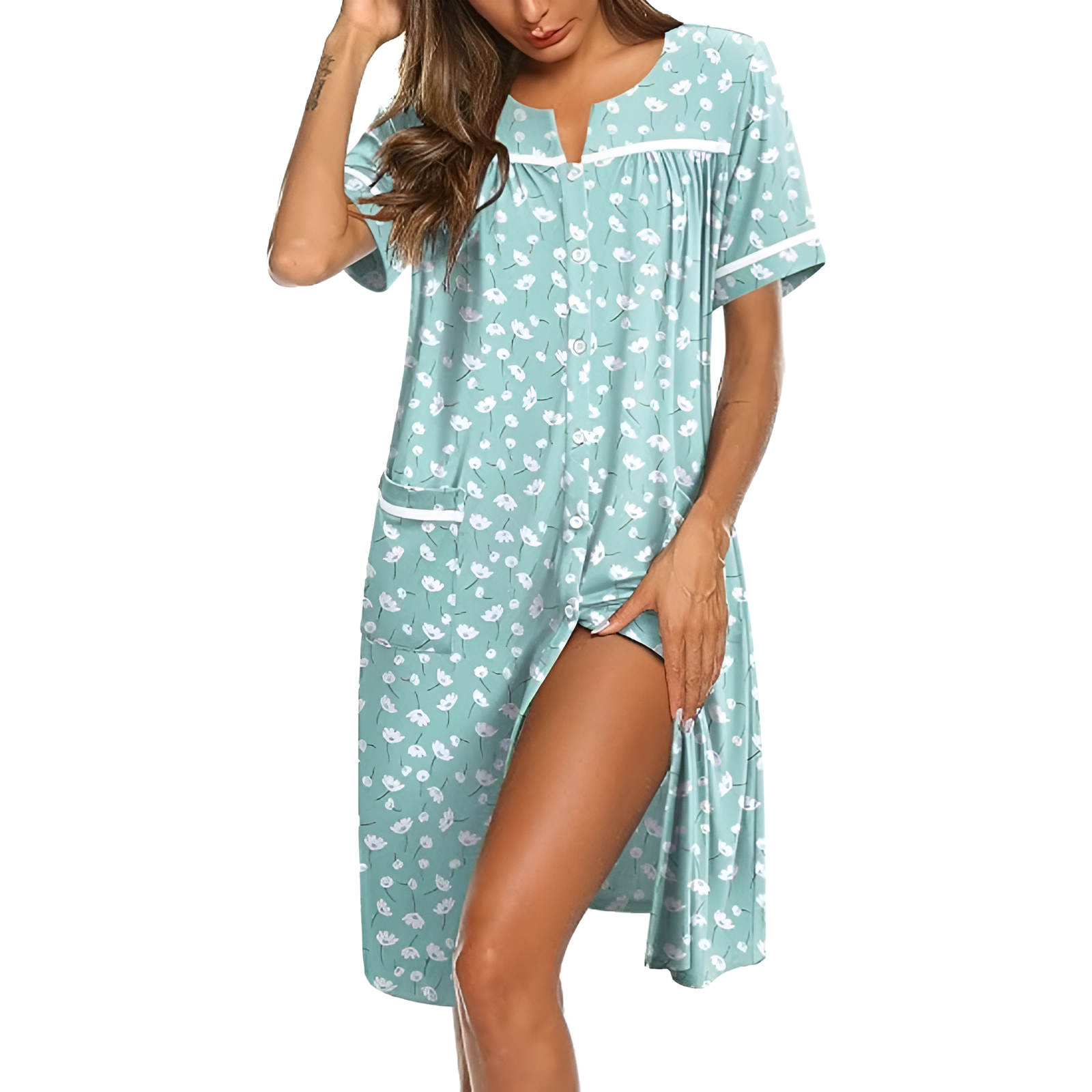 Nightgowns For Women With Buttons And Pockets