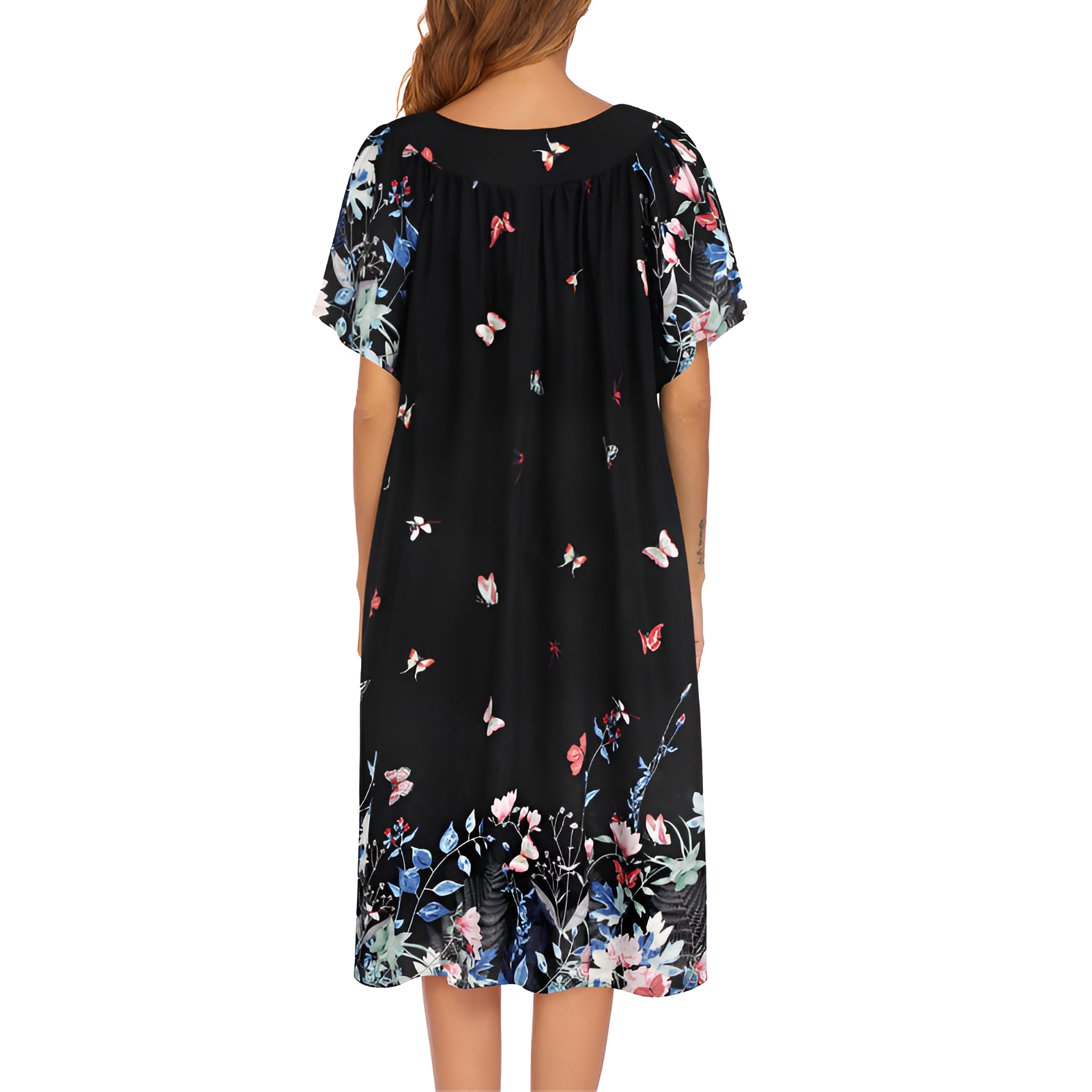 Pleated Nightgown With Short Sleeves And Pockets For Women