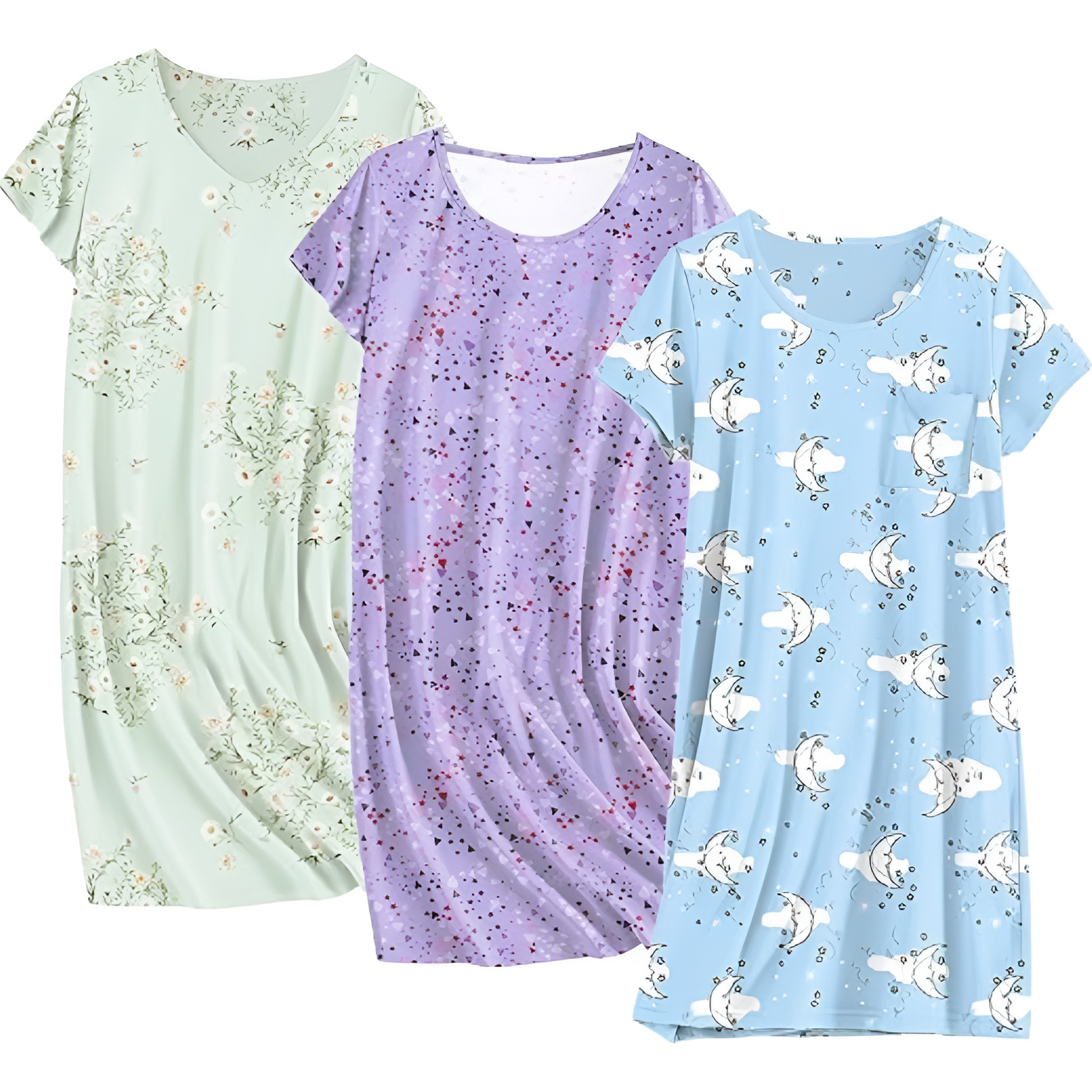 Pack Of 3 Nightgowns Short Sleeve Sleepshirts For Women