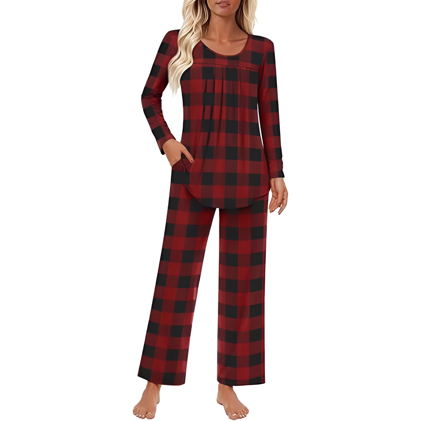 Long Sleeve Top And Loose Pants Two Piece Matching Pajama Set For Women