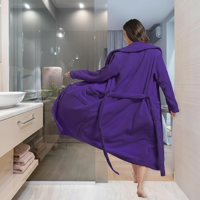 Womens Shawl Collar Bathrobe Soft Long Towel Robes For Women