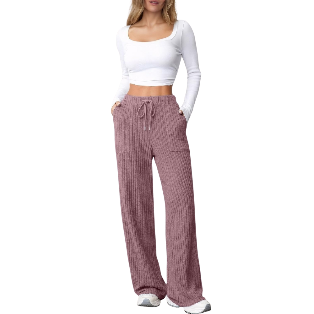 Ribbed Knit Lounge Pants With Pockets