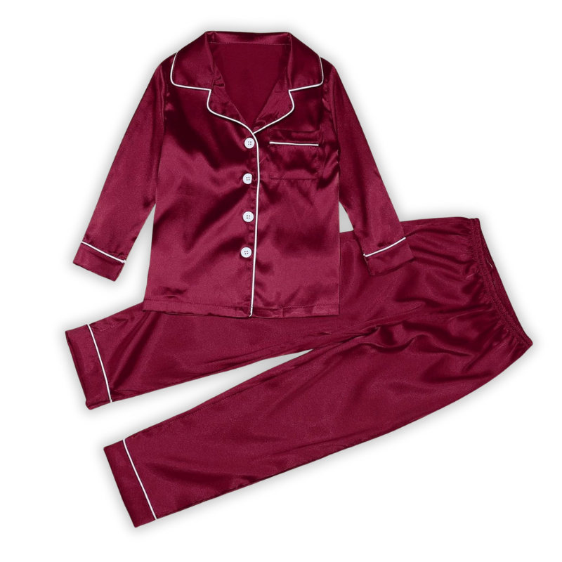 Satin Pajama Set for Family with Long Sleeve Tops and Pants