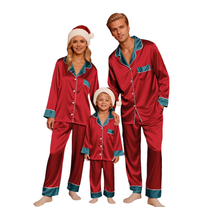 Satin Pajama Set with Contrast Trim