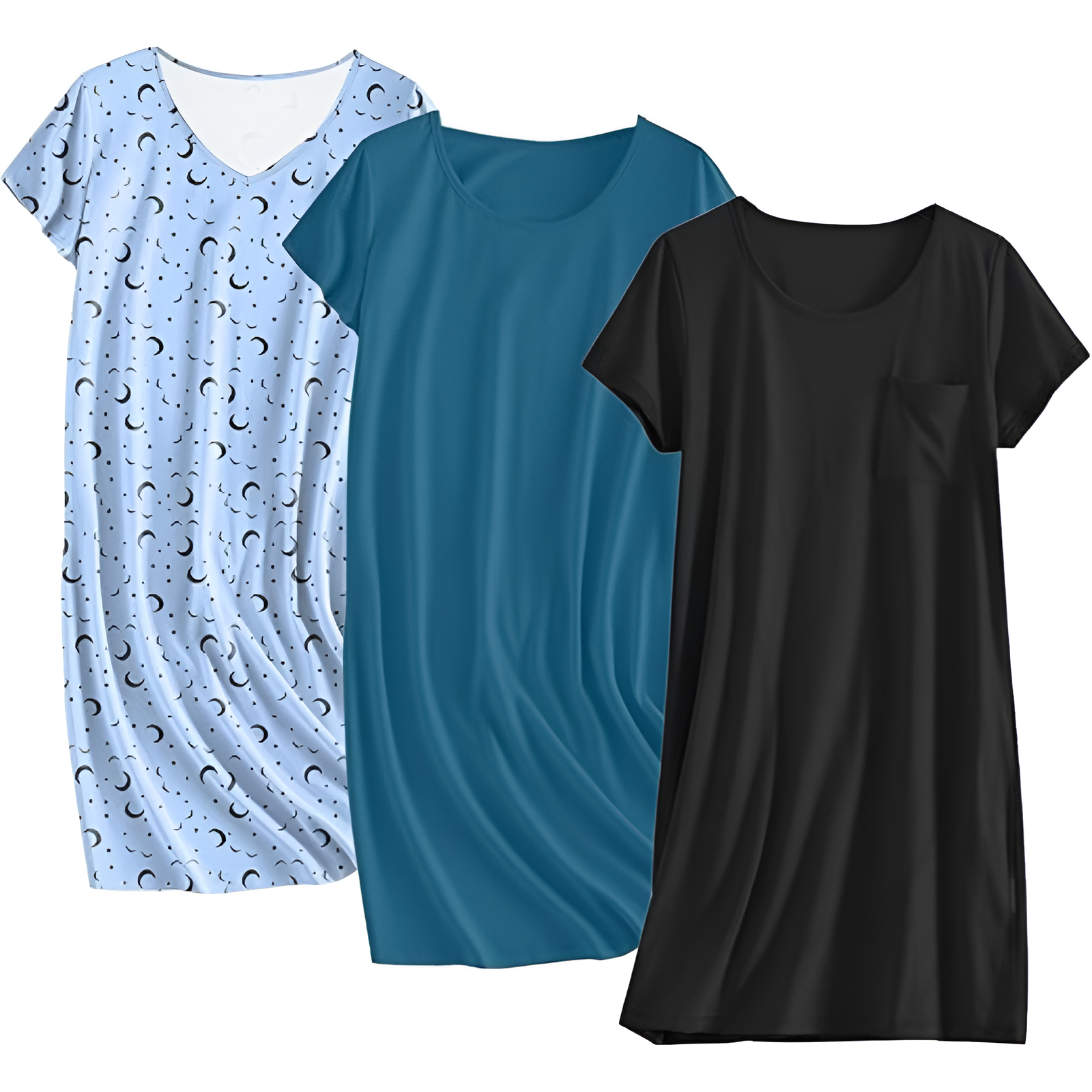 Pack Of 3 Nightgowns Short Sleeve Sleepshirts For Women
