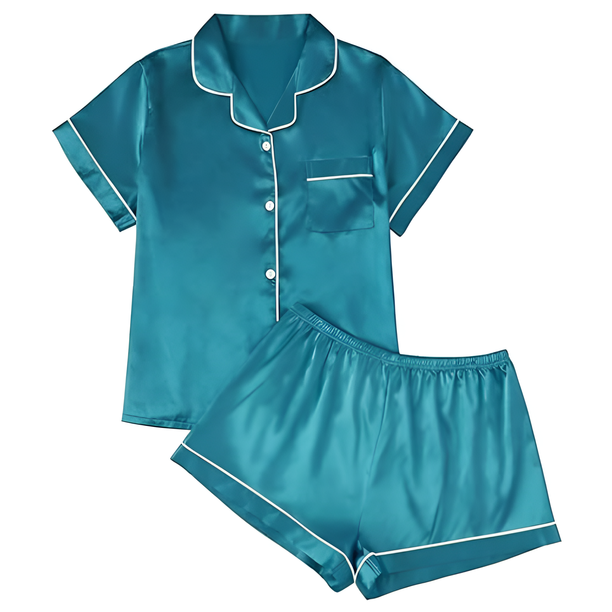 Matching Pajama Set With Button Down Shirt And Lounge Shorts For Women