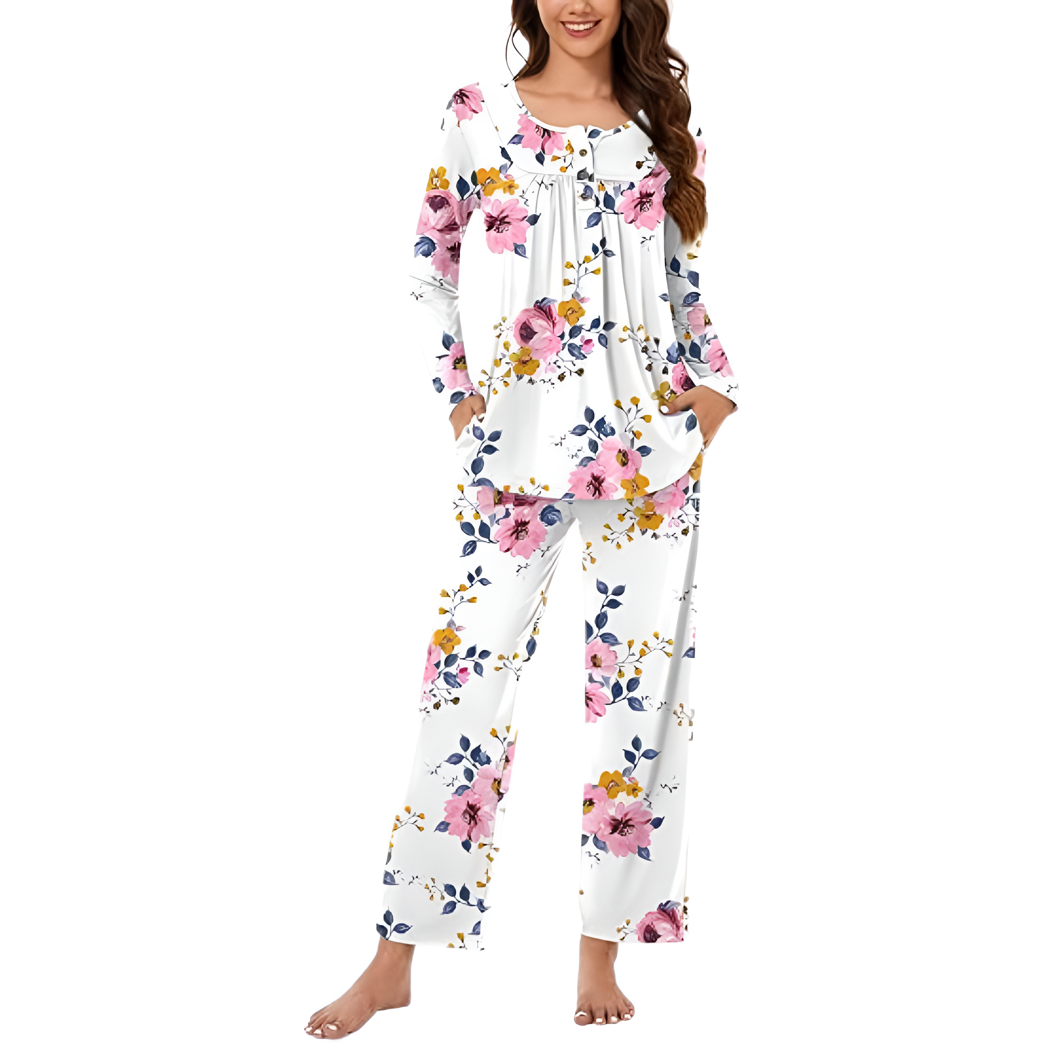 2 Piece Of Long Sleeve Top And Pants Lounge Pajama Set