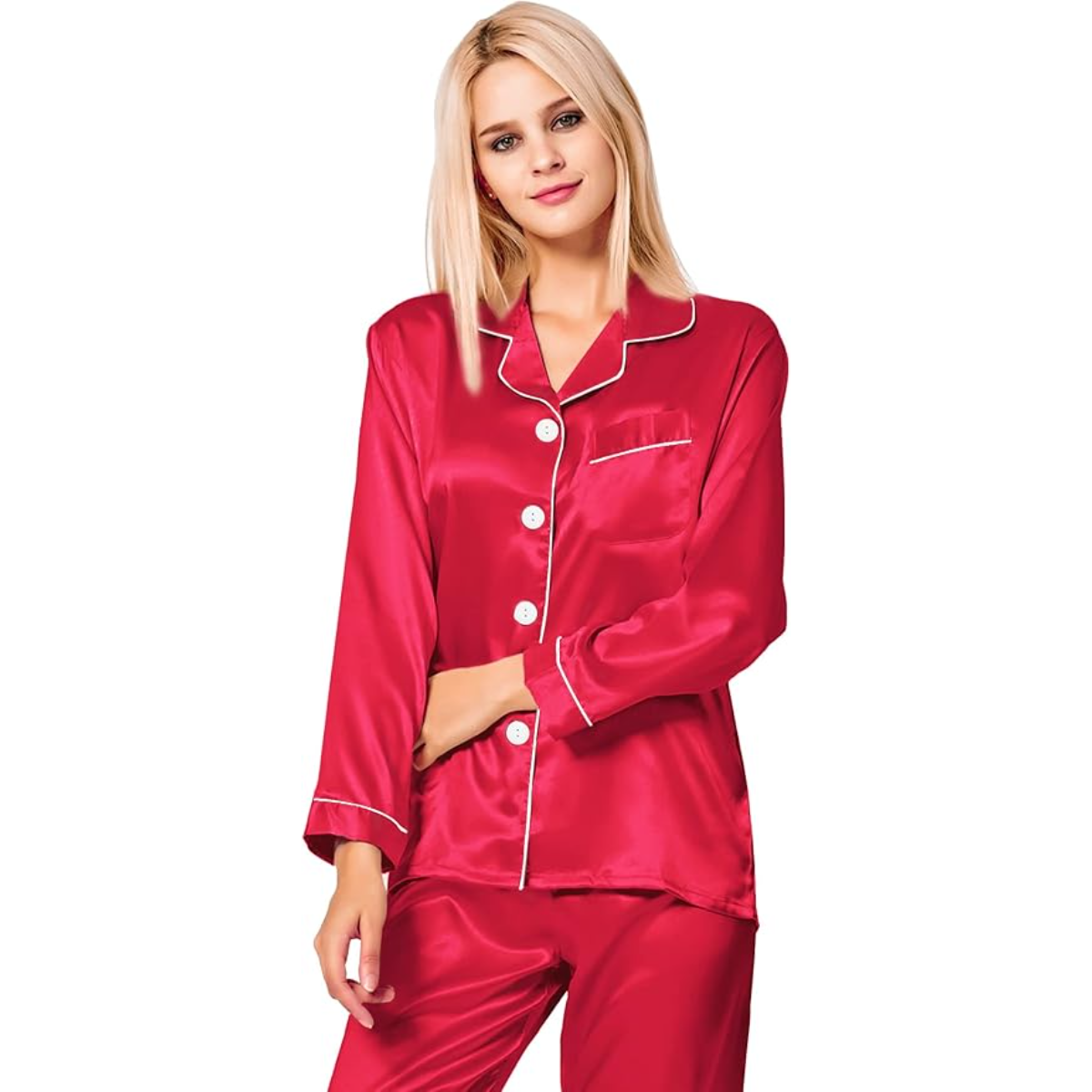 Button Down Long Sleeve Satin Pajama Set-Original Pajamas