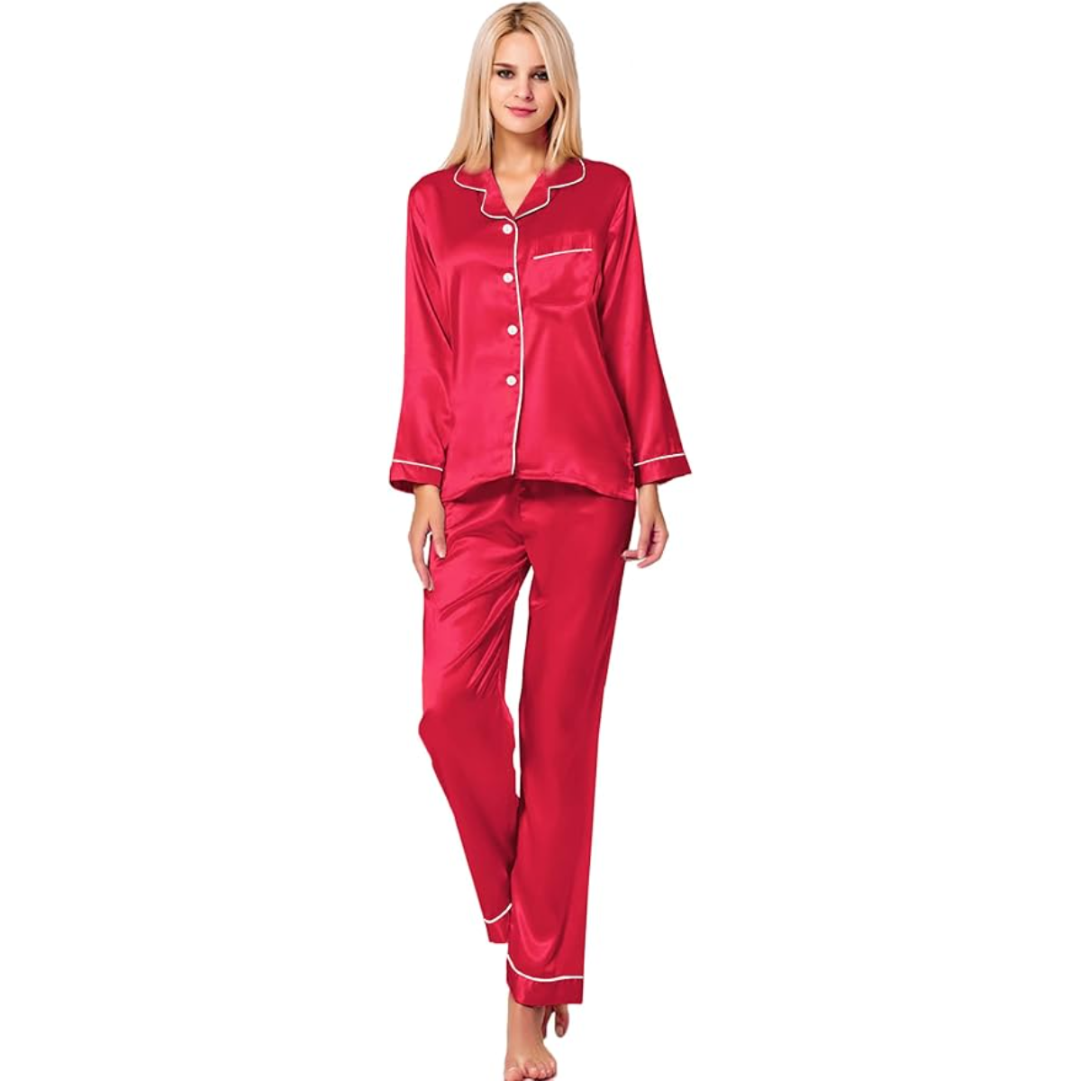 Button Down Long Sleeve Satin Pajama Set-Original Pajamas