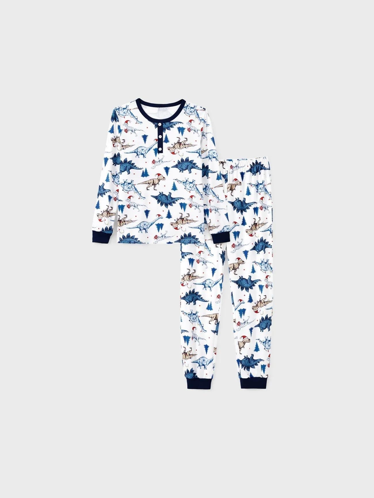 Dinosaur Print With Button Detailing Family Matching Pajama Set-Original Pajamas