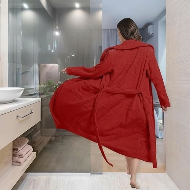 Womens Shawl Collar Bathrobe Soft Long Towel Robes For Women