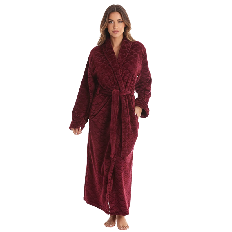 Velour Kimono Robe Hooded Bath Robes For Women Maxi Length