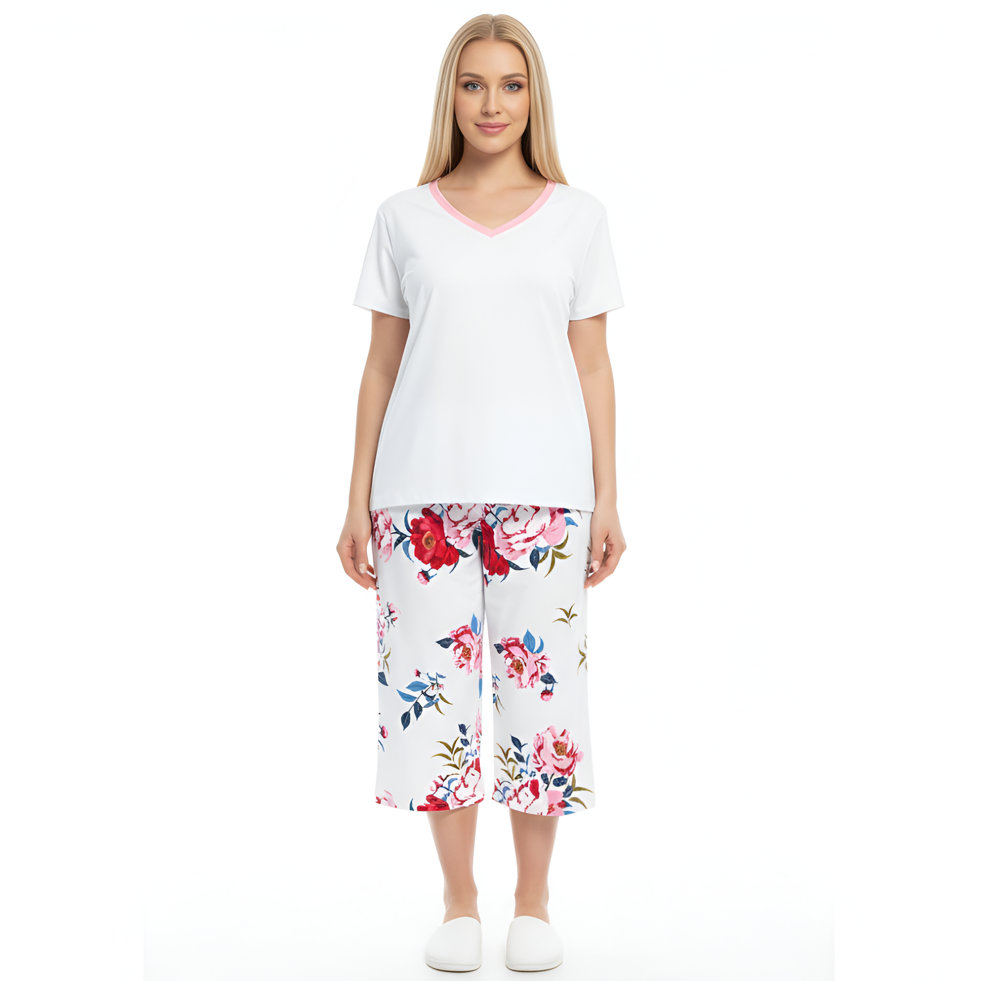 Sleepwear Top And Capri Pajama Pants Set For Women