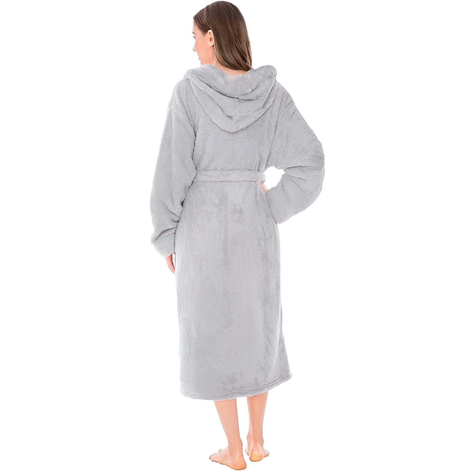 Women Hooded Plush Soft Robe Fluffy Warm Fleece Sherpa Shaggy Bathrobe