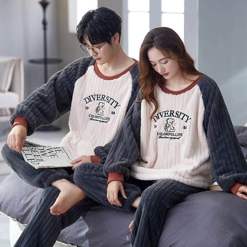 Long Sleeve Cartoon Printed Couple Pajamas Set