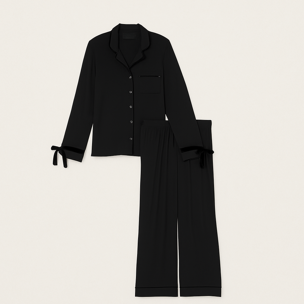 Modal Soft Velvet Trim Long Pajama Set