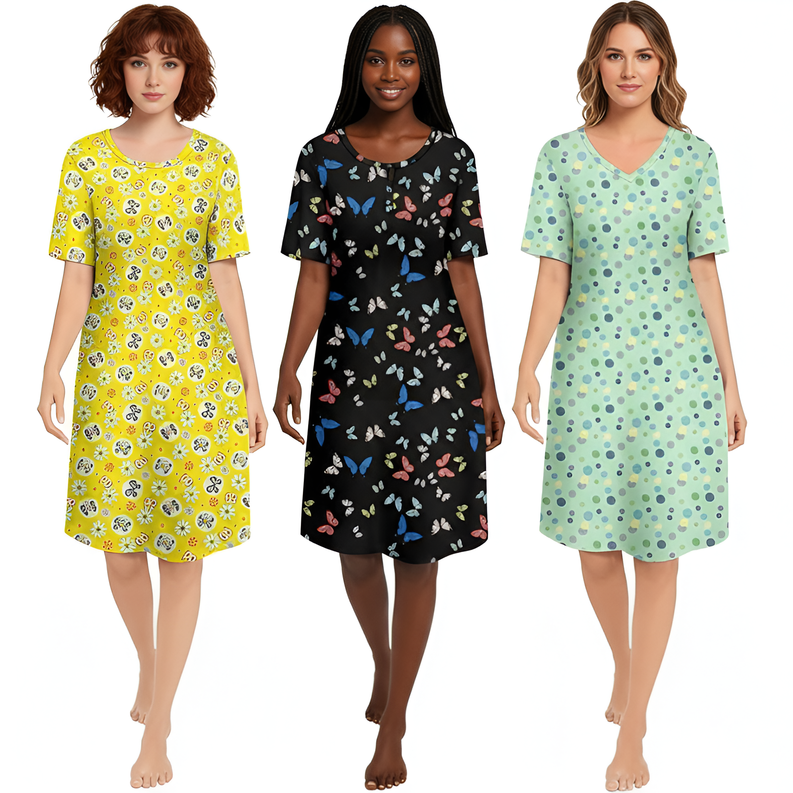 Pack Of 3 Short Sleeve Nightgowns For Women